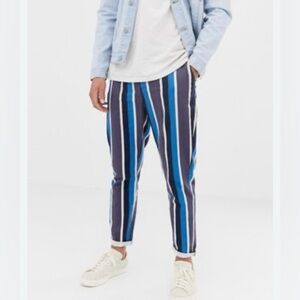 ASOS Blue, Gray and White Striped Dress Pants